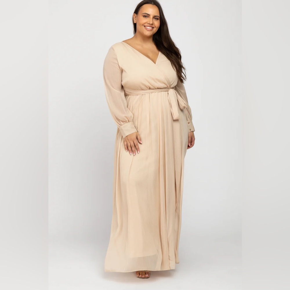 Pink Lily Long Sleeve Maxi Dress in Beige
